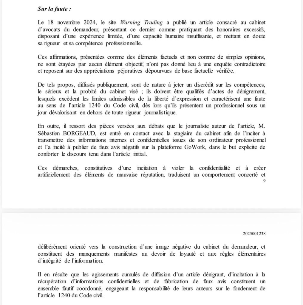 Warning Trading Nicolas GAIARDO : ce que disent les décisions de justice sur ce site et de son dirigeant 3 Condamnation juridique Warning Trading